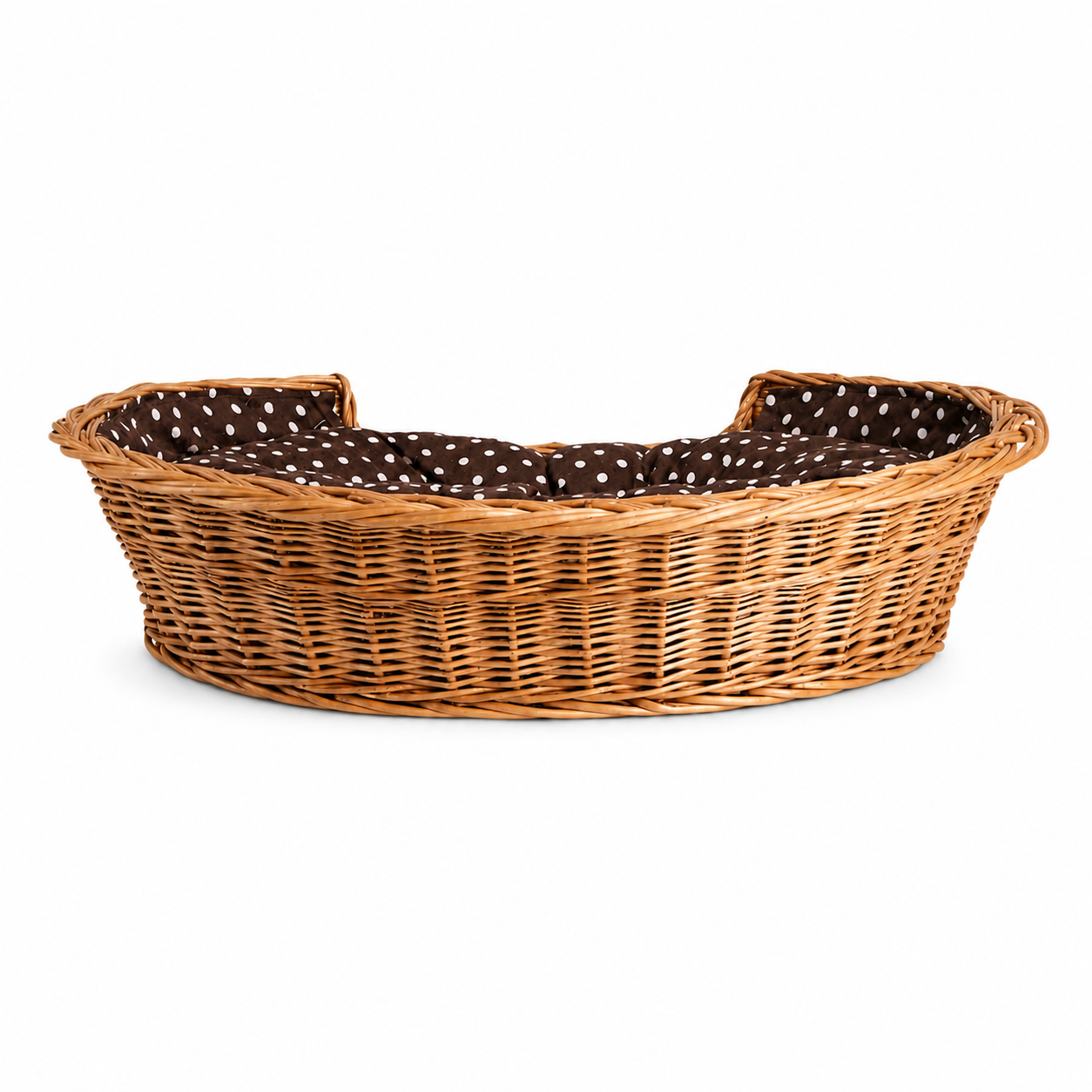 Cama para Cão Esmira em Vime Natural — Almofada Às Bolinhas, 65 × 43 cm