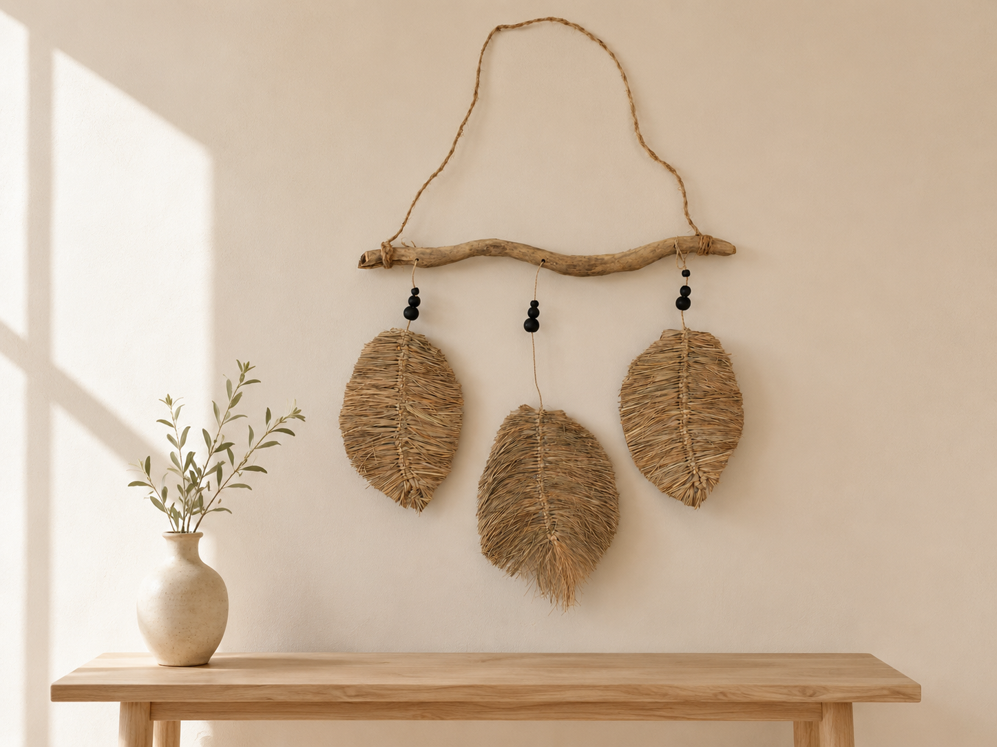 Conjunto de 3 Folhas Decorativas em Raffia