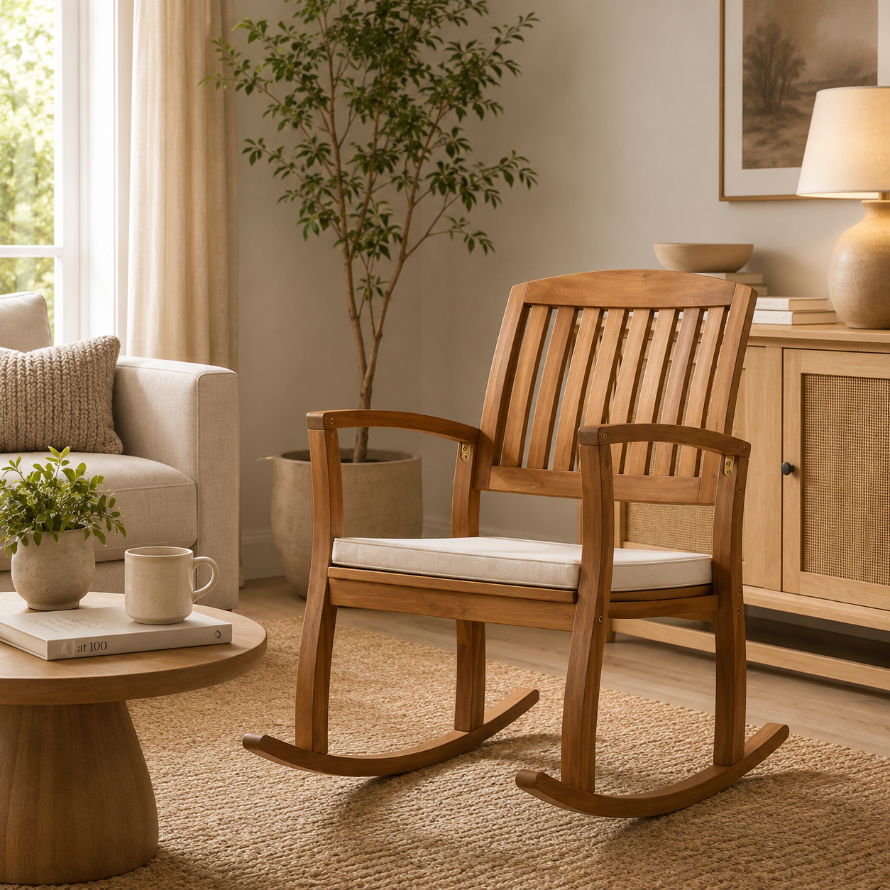 Cadeira de Baloiço Selma com Almofada — Creme Natural