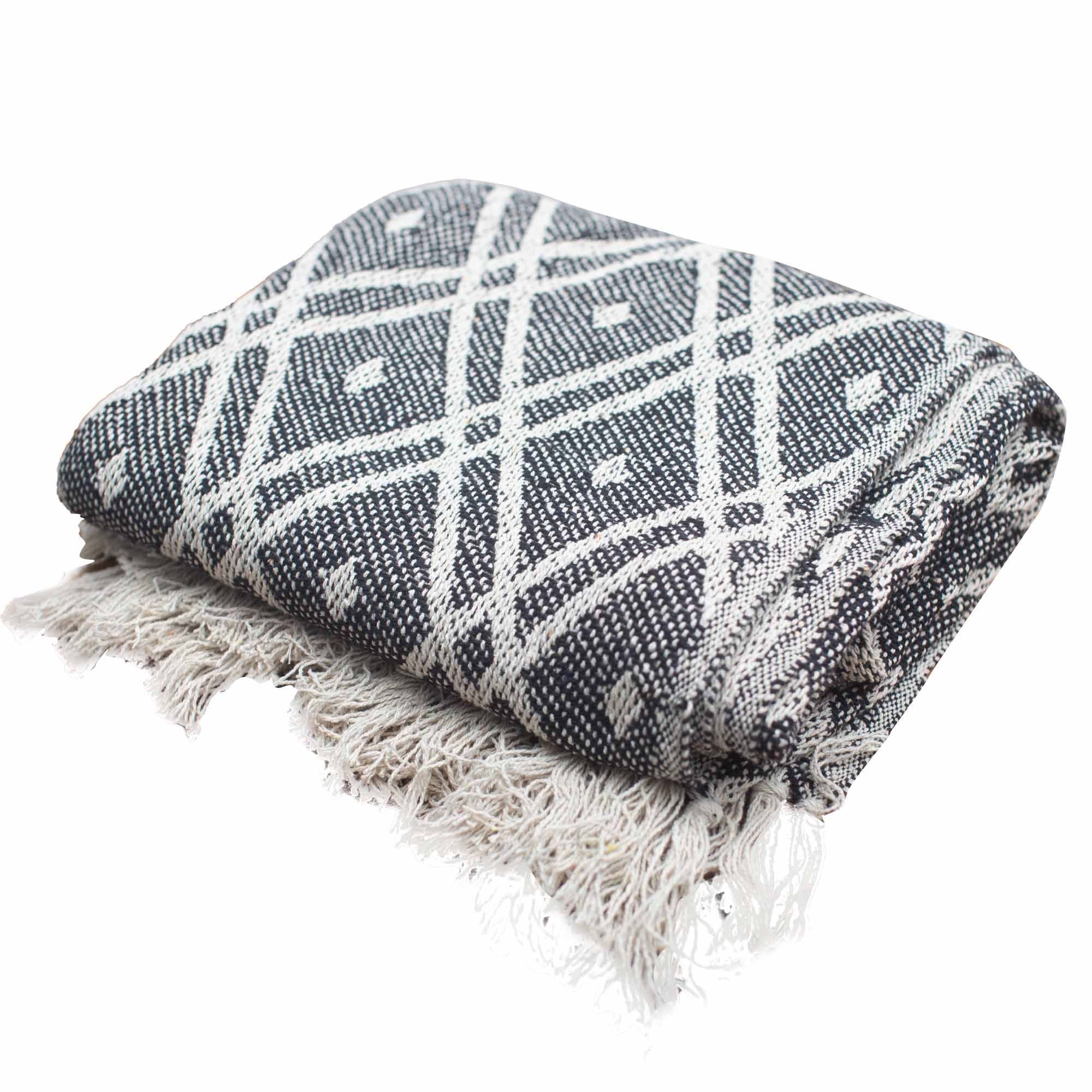 Manta Boho Padrão Regency — Preto & Bege