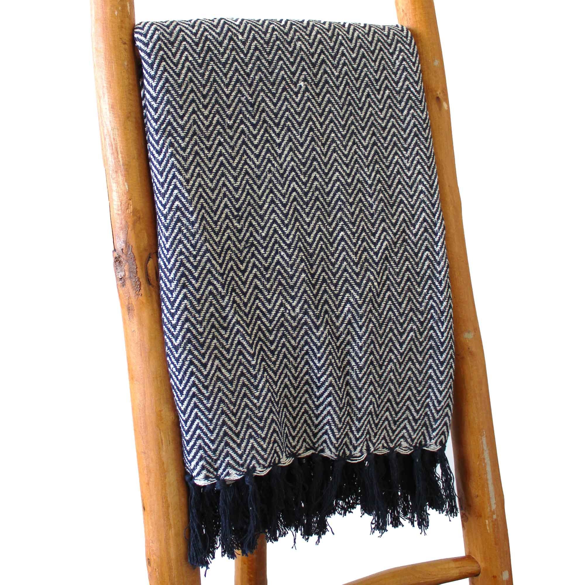 Manta Boho Zigzag — Azul Marinho