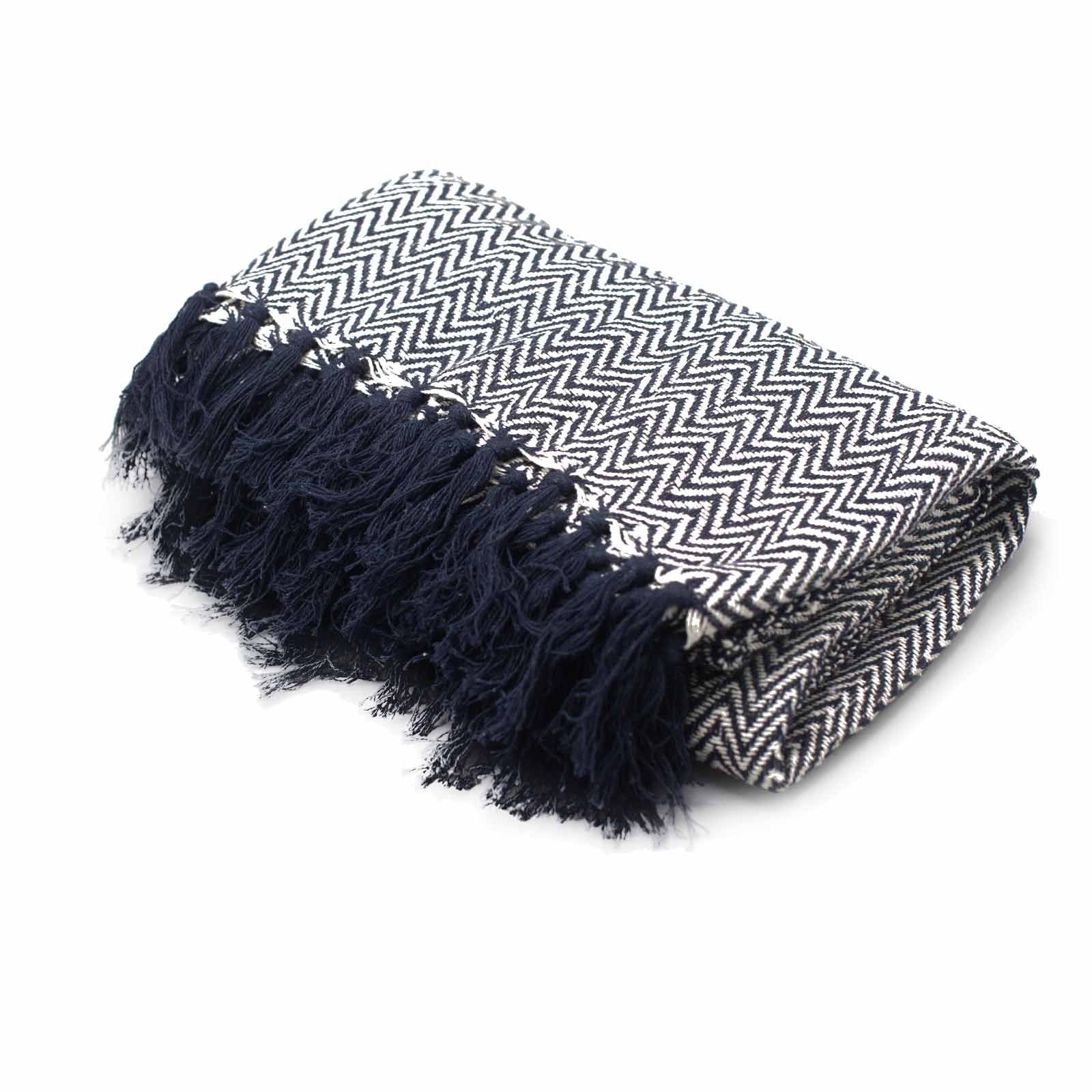 Manta Boho Zigzag — Azul Marinho