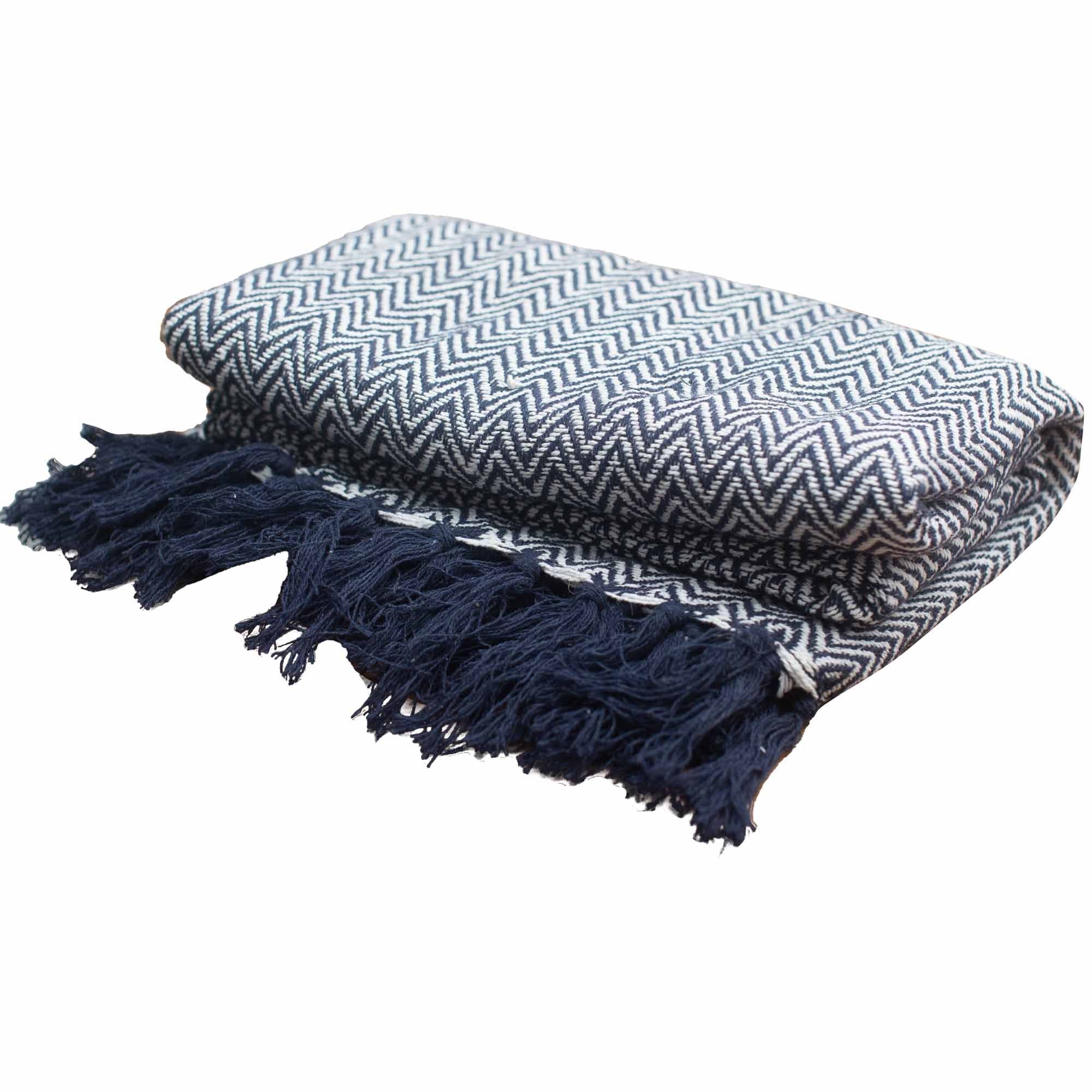 Manta Boho Zigzag — Azul Marinho