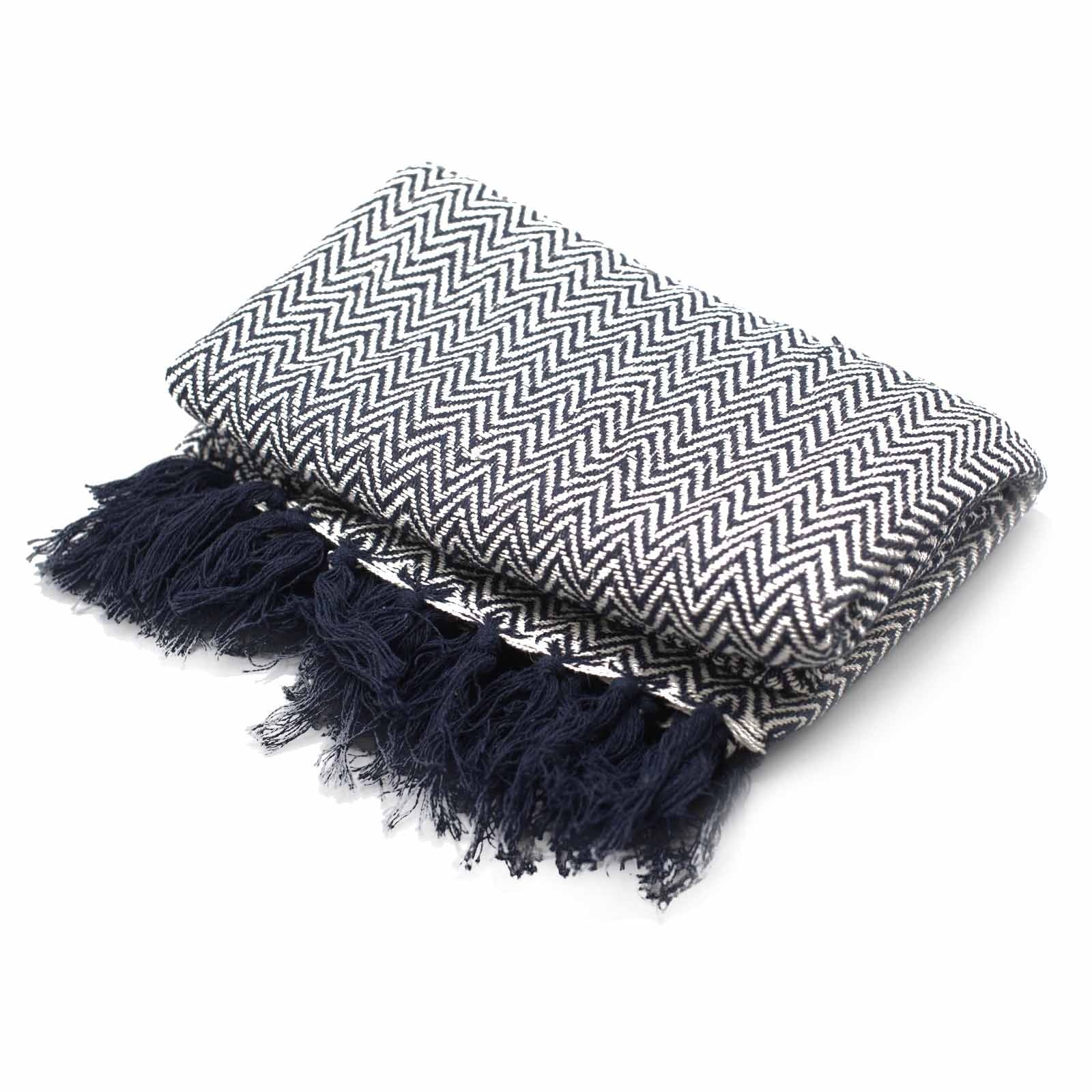 Manta Boho Zigzag — Azul Marinho