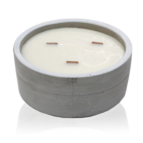 Vela Redonda de Betão com Pavio de Madeira - Patchouli e Âmbar Escuro