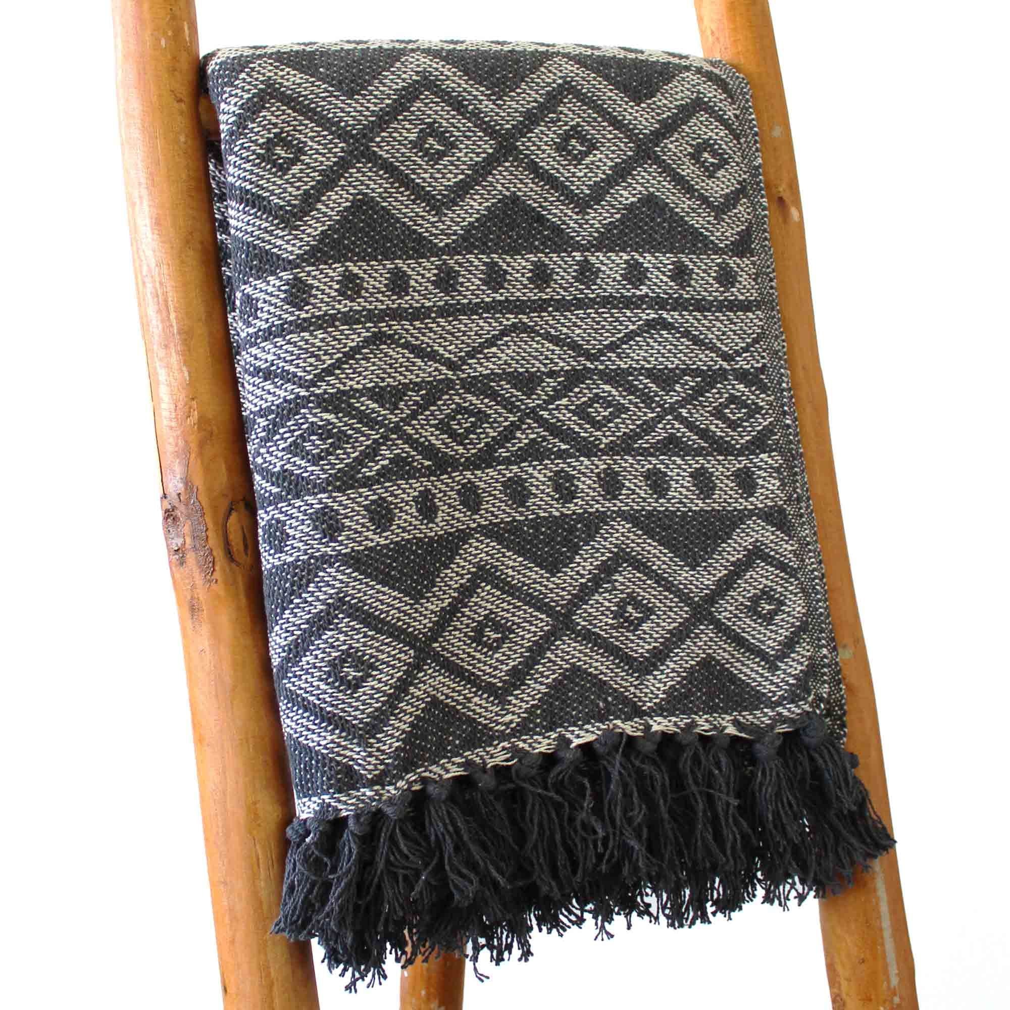 Manta Boho Geométrica — Cinzento
