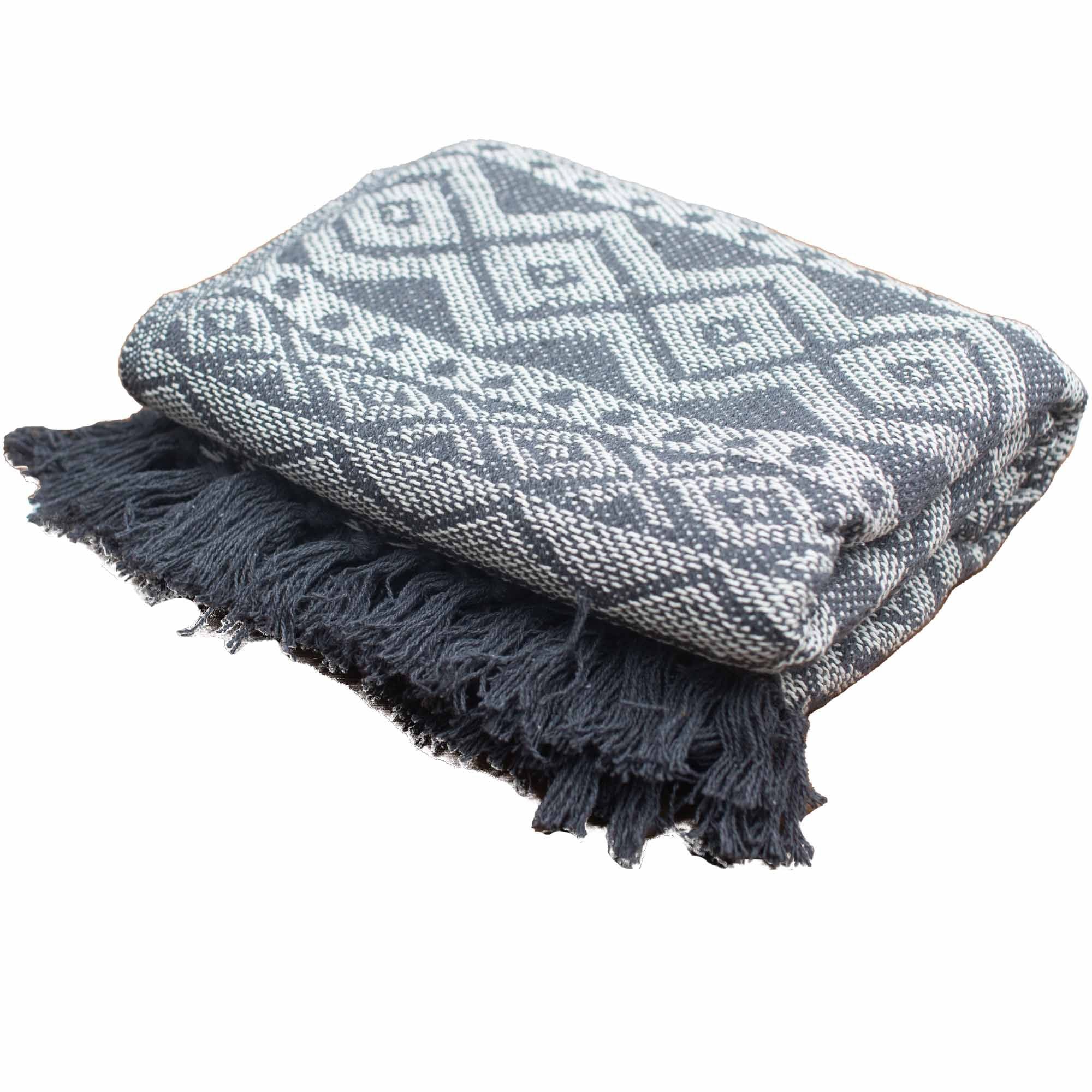 Manta Boho Geométrica — Cinzento