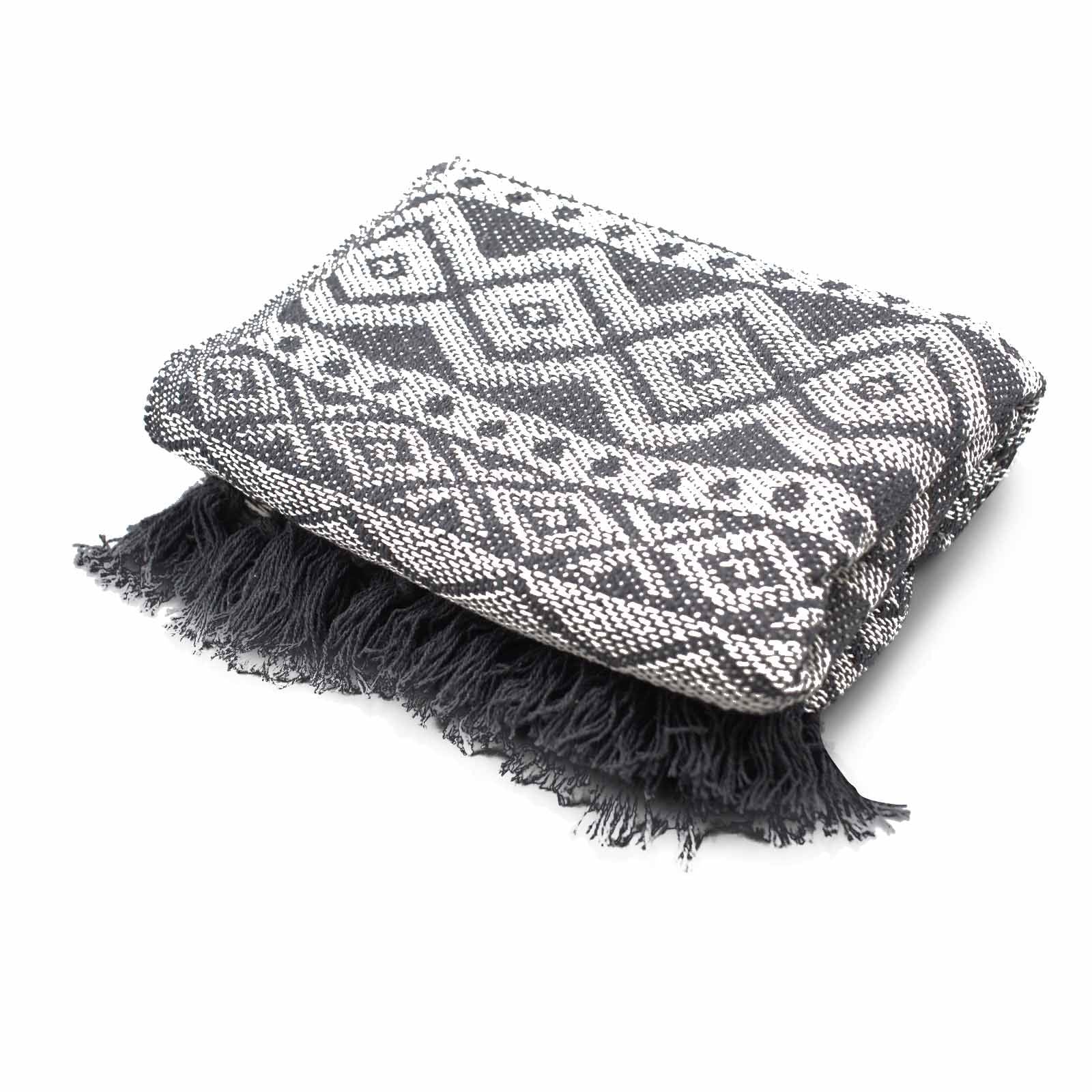 Manta Boho Geométrica — Cinzento