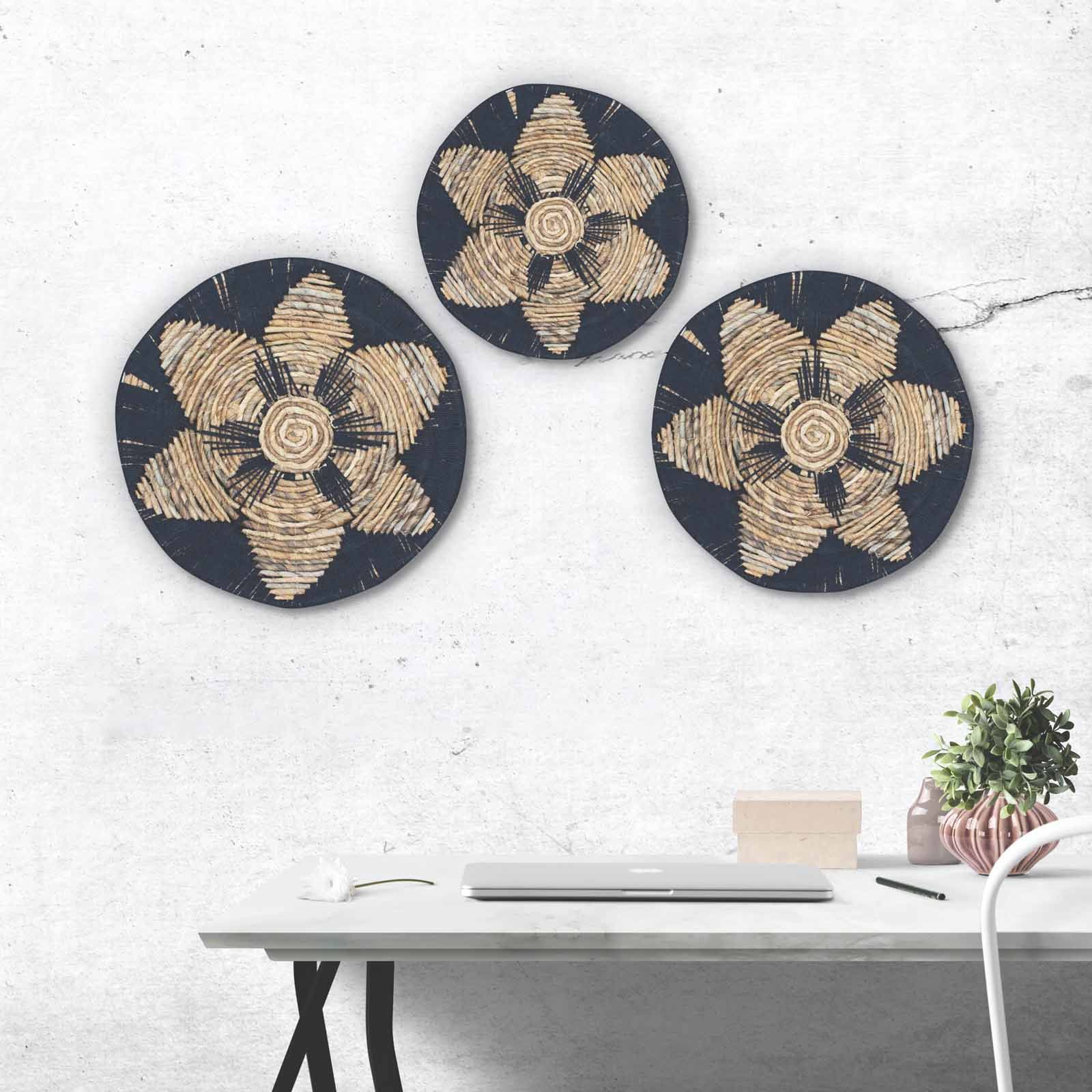 Conjunto de 3 Taças Decorativas em Algas Marinhas — Preto