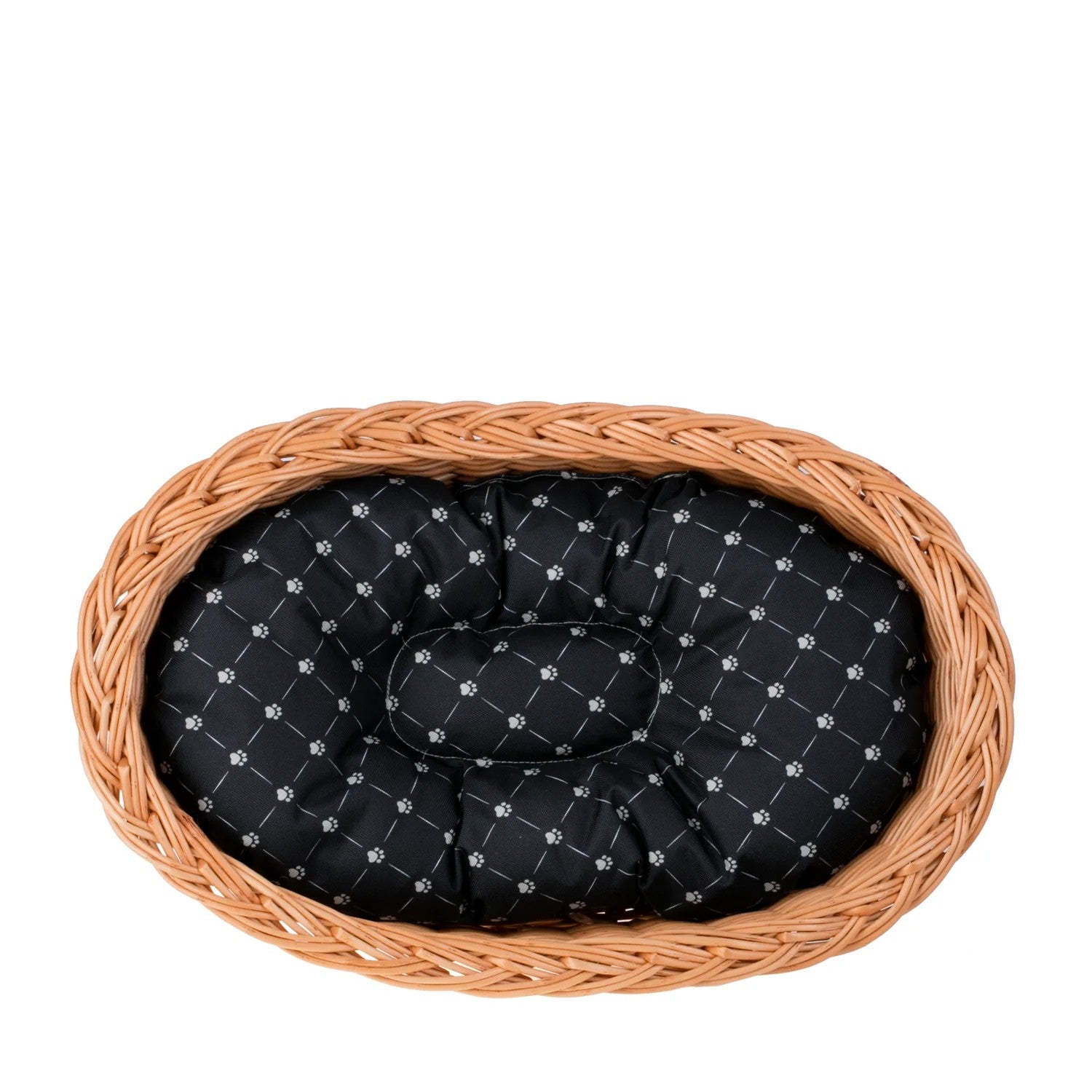 Enovia Natural Wicker Dog Bed With Black Cushion, 70x54 cm
